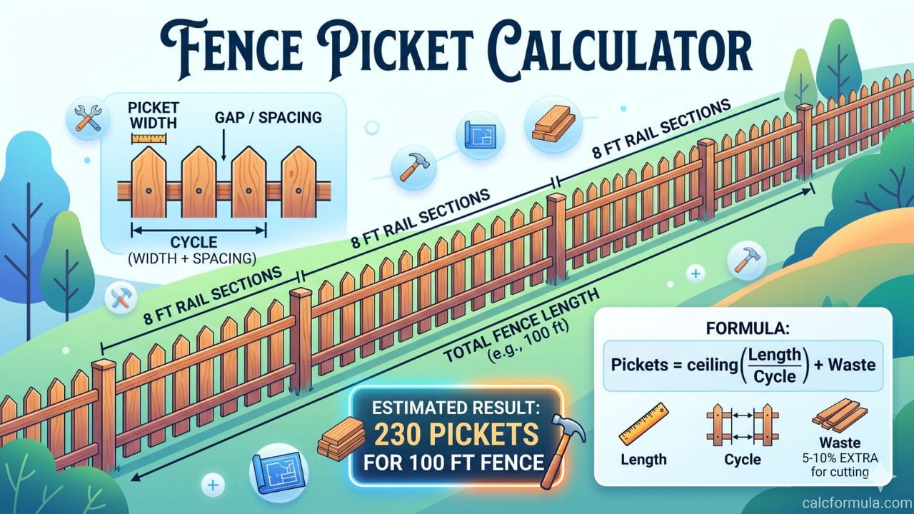 Fence Picket Calculator – Pickets, Rails & Cost