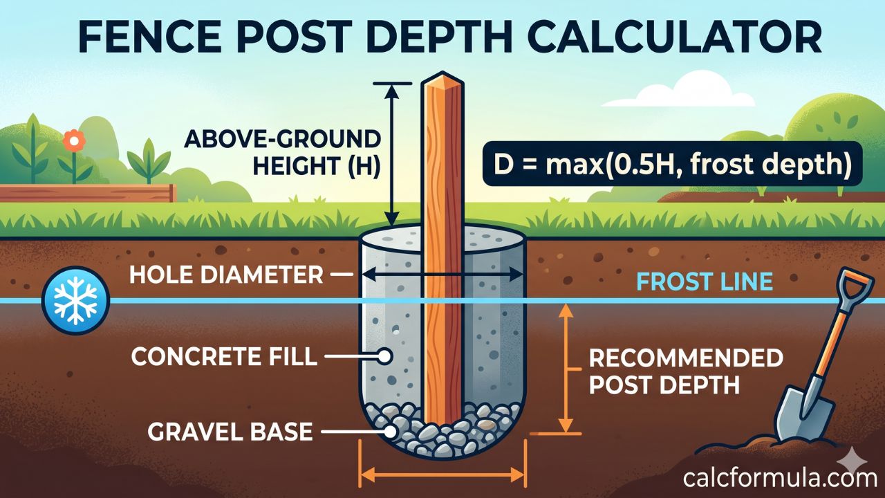 Fence Post Depth Calculator – Hole Depth & Concrete