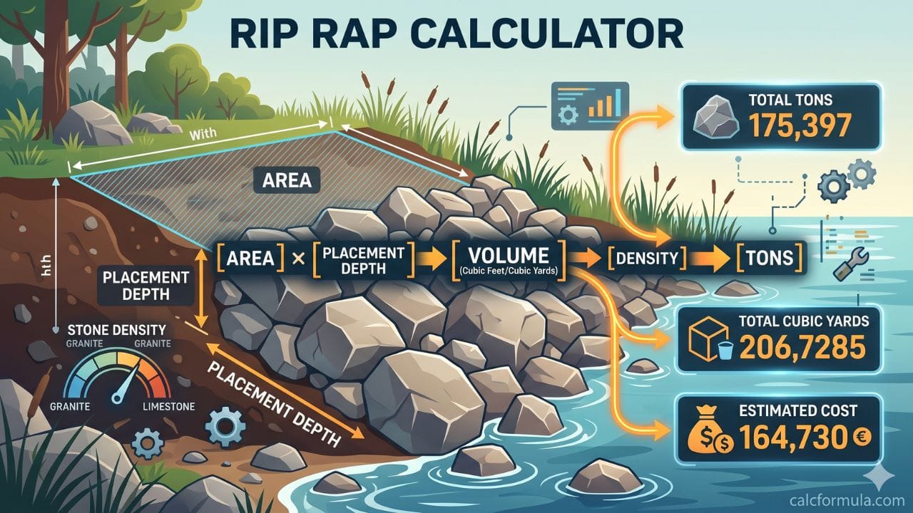 Rip Rap Calculator – Tons, Yards & Cost