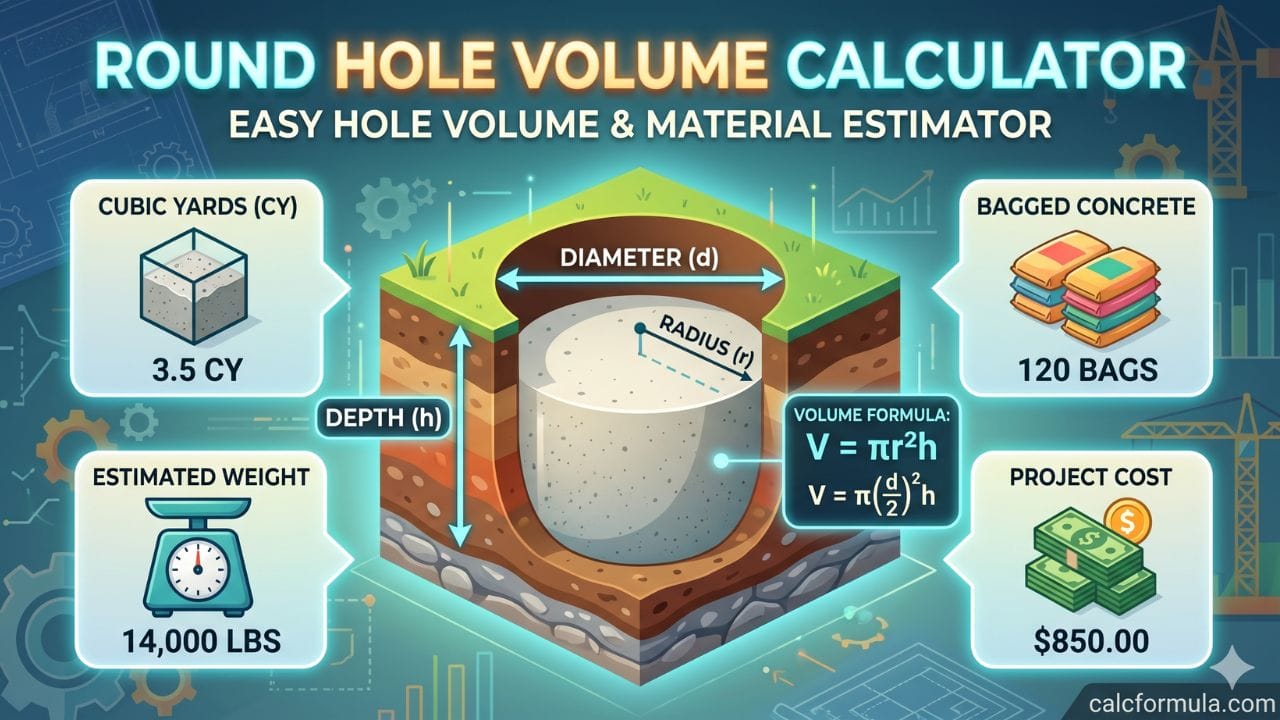 Round Hole Volume Calculator – Yards, Bags & Cost