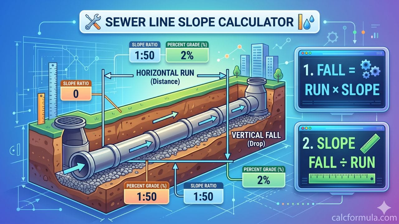 Sewer Line Slope Calculator – Fall, Pitch & Grade