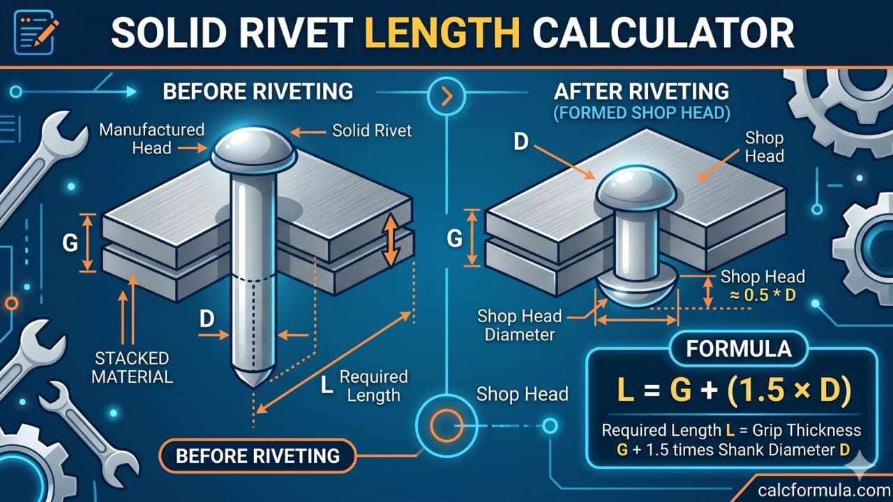 Solid Rivet Sizing Solid Rivet Length Calculator – Grip, Diameter & Head