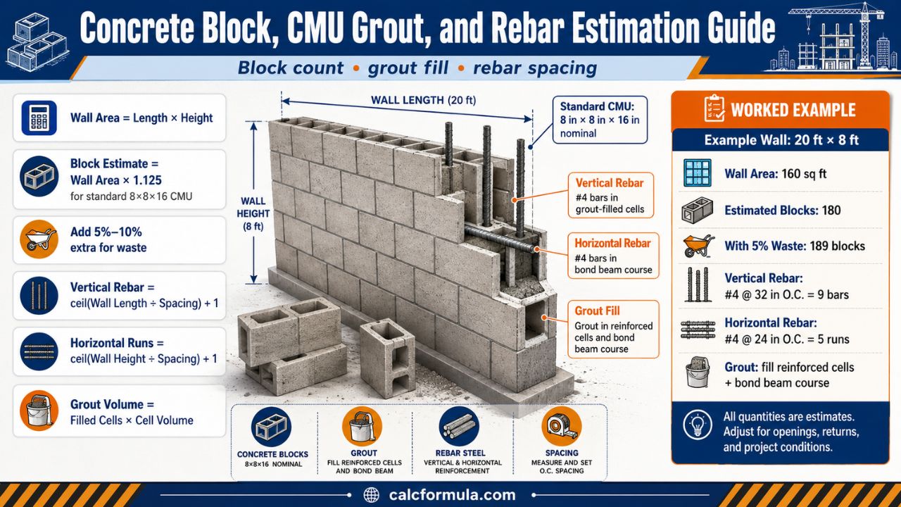 Concrete Block, CMU Grout, and Rebar Estimation
