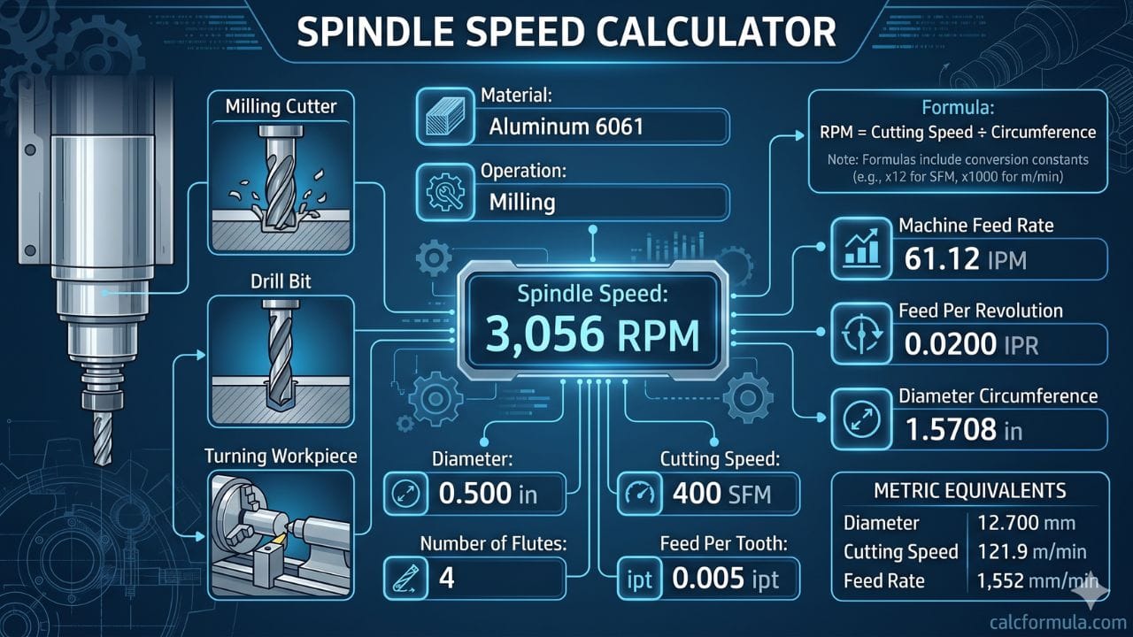 Spindle Speed Calculator – RPM, SFM & Feed Rate